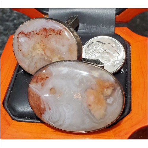 $200 Estate Agate Extra Large Cuff Links Sterling $1Nr